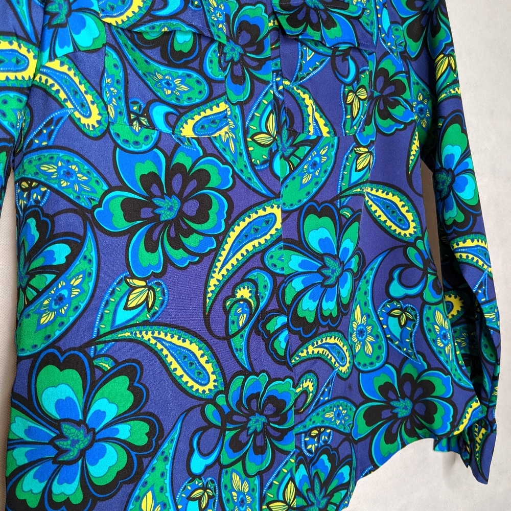 Ann Taylor Paisley Neon Bright Colors Blouse Rare - Picture 6 of 8